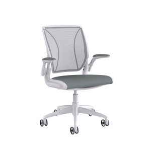 Humanscale Diffrient World Chair: White Frame, Mesh Backrest and Seating