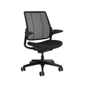 Diffrient Smart Chair Black Frame - Black Back Mesh - Black Fabric Side View